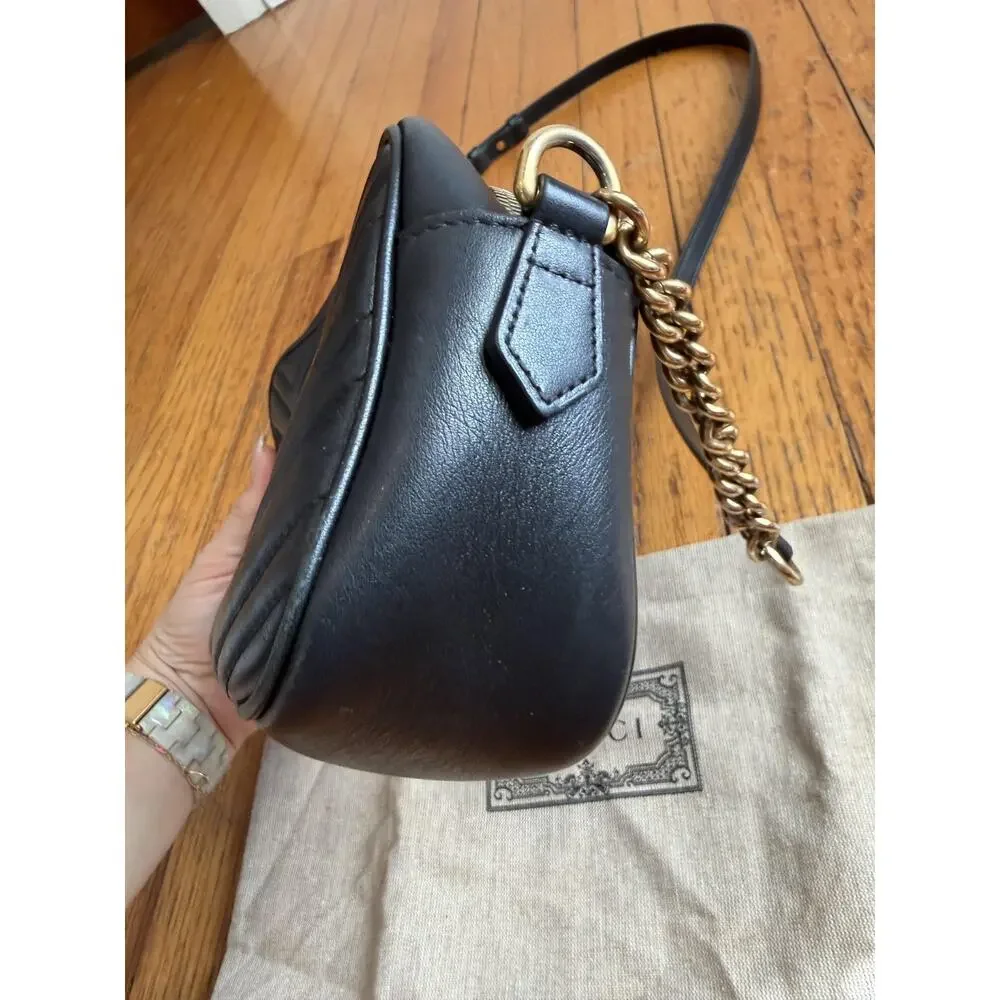 Gucci Crossbody Bag Womens Small Black Leather GG Marmont Camera Made In Italy - Picture 4 of 16